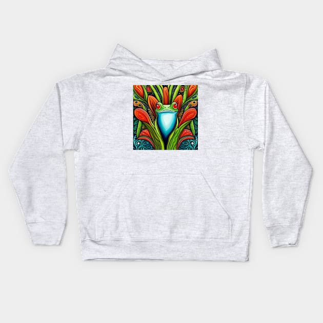 Tim the Colorful and Psychedelic Frog Kids Hoodie by Davey's Designs